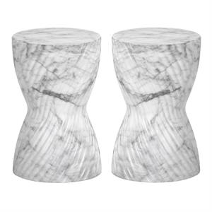 Home Square Cara 11.75&quot Modern Concrete End Table in White - Set of 2