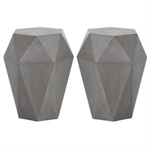 Home Square Constance 15.5&quot Round Concrete End Table in Gray - Set of 2
