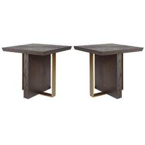 Home Square Lars 23.75&quot End Table with Antique Brass Frame in Brown - Set of 2