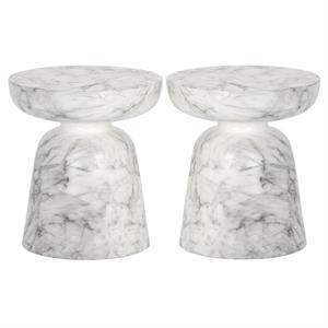 Home Square Lucida 18&quot Round Shaped Concrete End Table in White - Set of 2