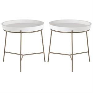 Home Square Remy 19.75&quot End Table with Tray-like Top in Brass/White - Set of 2