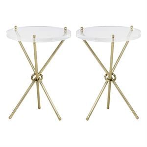 Home Square Cher 16&quot Metal Side Table with Tripod Like Base in Brass - Set of 2