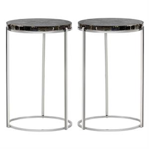 Home Square Tillie 12.5&quot End Table in Black Agate Stone - Set of 2