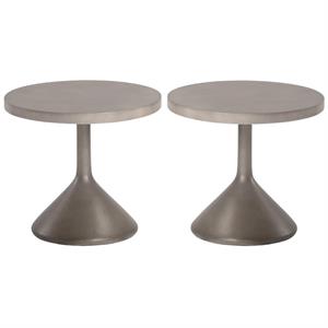 Home Square Adonis 17.5&quot Concrete End Table with Round Top in Gray - Set of 2