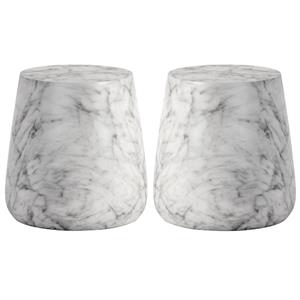 Home Square Aries 15&quot Modern Concrete Side Table in White - Set of 2