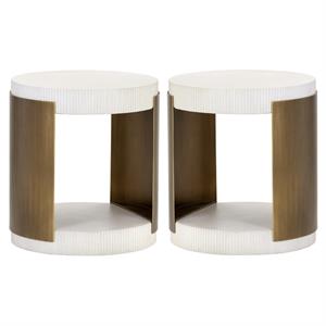 Home Square Cavette 19&quot Metal End Table with Brass Frame in White - Set of 2