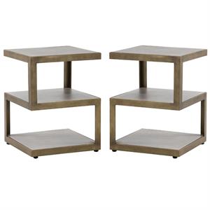 Home Square Rubix 18&quot End Table with Antique Brass Frame in Gray - Set of 2