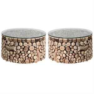 Home Square Bickford 23.5&quot Round Modern Glass Side Table in Clear - Set of 2