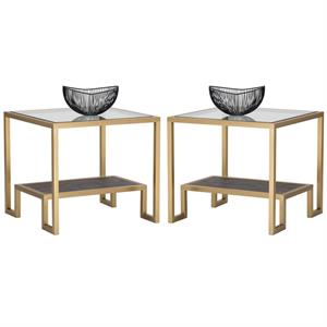 Home Square Carver 23.5&quot Modern Wood Side Table in Brown/Matte Gold - Set of 2