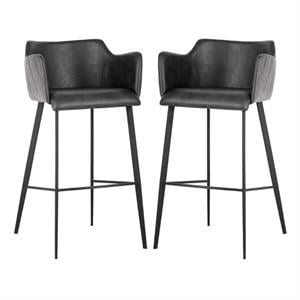 Home Square Griffin 30.25&quot Faux Leather Barstool in Roman Gray - Set of 2