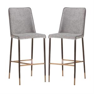 Home Square Klaus 29.75&quot Faux Leather and Fabric Barstool in Gray - Set of 2