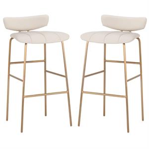 Home Square Lorelei 29.5&quot Faux Leather Barstool in Cream/Gold - Set of 2