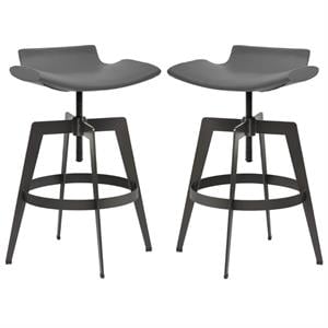 Home Square Bancroft 22.5-30.5&quot Faux Leather Adjustable Stool in Gray - Set of 2