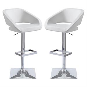Home Square Gustavo 24 - 32.5&quot Modern Faux Leather Stool in White - Set of 2