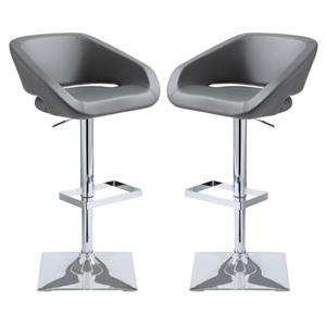 Home Square Gustavo 24 - 32.5&quot Faux Leather Adjustable Stool in Gray - Set of 2