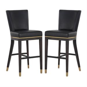 Home Square Alister 32&quot Faux Leather Barstool in Black/Espresso - Set of 2