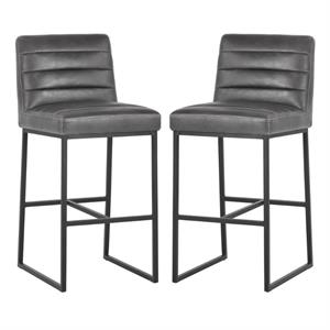Home Square Spyros 30&quot Barstool with Steel Frame in Gray - Set of 2