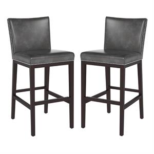 Home Square Vintage 30&quot Faux Leather Barstool with Wood Frame in Gray - Set of 2