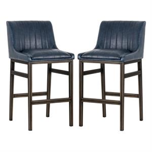 Home Square Halden 29.5&quot Modern Barstool in Blue/Rustic Bronze - Set of 2