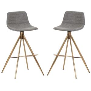 Home Square Andres 30&quot Modern Fabric Swivel Barstool in Gray/Gold - Set of 2