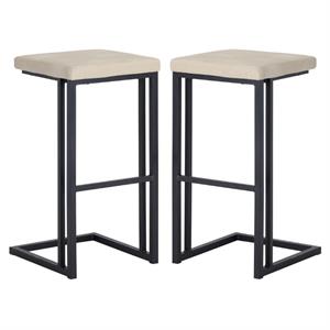 Home Square Boone 30&quot Modern Faux Leather and Wood Barstool in Cream - Set of 2