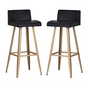 Home Square Dani 32&quot Modern Faux Leather and Metal Barstool in Black - Set of 2