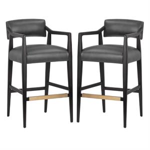 Home Square Keagan 31.5&quot Solid Oak Wood Barstool in Black - Set of 2