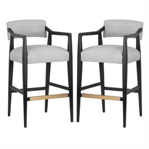Home Square Keagan 31.5&quot Leather and Solid Oak Wood Barstool in Gray - Set of 2