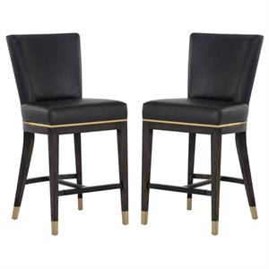 Home Square Alister 28&quot Modern Fabric Counter Stool in Black - Set of 2