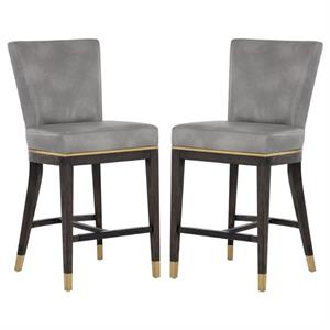 Home Square Alister 28&quot Modern Fabric Counter Stool in Stone - Set of 2