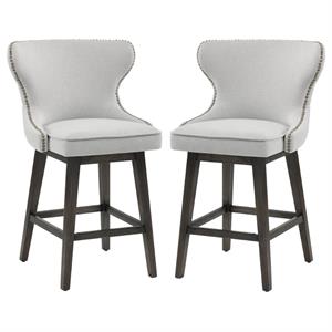 Home Square Ariana 26.25&quot Fabric Swivel Counter Stool in Walnut - Set of 2
