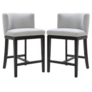 Home Square Hayden 26&quot Fabric and Wood Counter Stool in Gray/Black - Set of 2