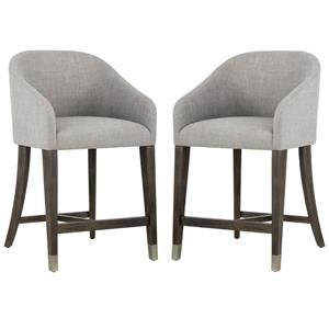 Home Square Nellie 26&quot Modern Fabric Counter Stool in Gray and Brown - Set of 2