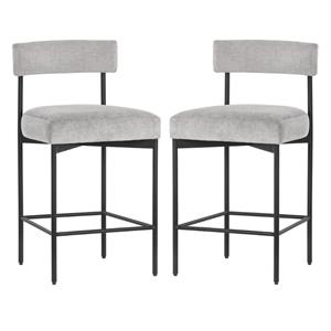 Home Square Seneca 26&quot Fabric and Steel Counter Stool in Stone/Black - Set of 2
