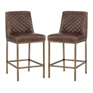 Home Square Leighland 26&quot Faux Leather Counter Stool in Brown - Set of 2