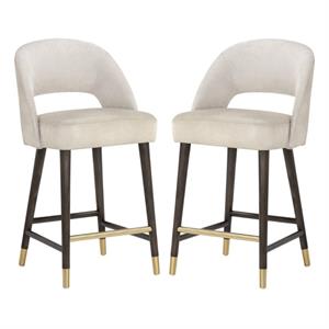 Home Square Monae 26&quot Faux Leather and Fabric Counter Stool in Cream - Set of 2