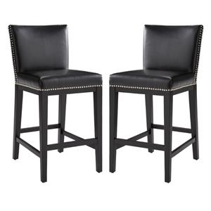Home Square Vintage 26&quot Faux Leather Counter Stool in Coal Black - Set of 2