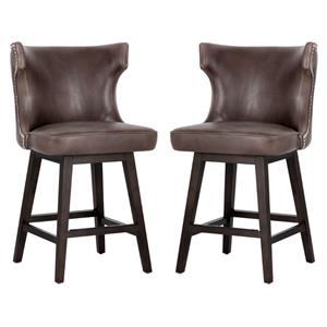 Home Square Neville 26&quot Modern Swivel Counter Stool in Dark Brown - Set of 2