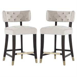 Home Square Tatum 26&quot Fabric Counter Stool in Cream/Espresso - Set of 2
