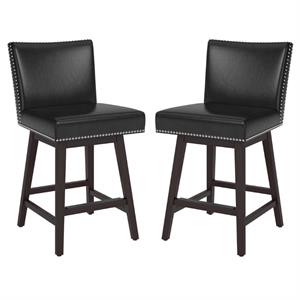 Home Square Vintage 25.5&quot Modern Swivel Counter Stool in Coal Black - Set of 2