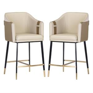 Home Square Carter 26.75&quot Modern Faux Leather Counter Stool in Cream - Set of 2