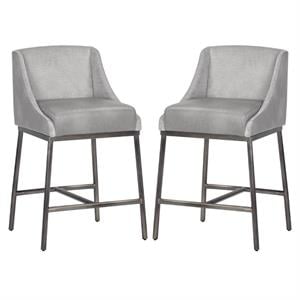 Home Square Dalary 26&quot Faux Leather Counter Stool in Stone/Gunmetal - Set of 2