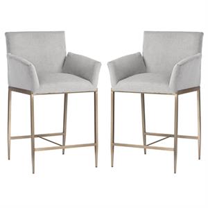 Home Square Gesa 28&quot Fabric Counter Stool in Stone/Antique Brass - Set of 2