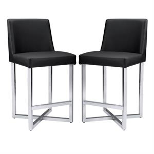 Home Square Howard 25.25&quot Faux Leather Counter Stool in Black - Set of 2