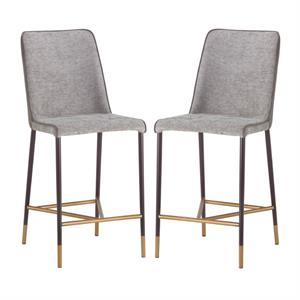 Home Square Klaus 25.5&quot Faux Leather and Fabric Counter Stool in Gray - Set of 2