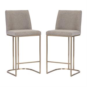 Home Square Rayla 26&quot Fabric Counter Stool in Brown/Antique Brass - Set of 2