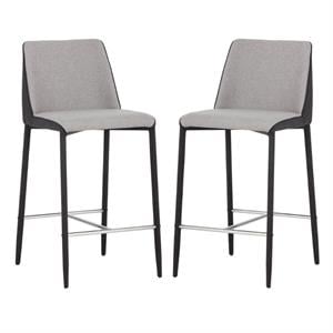 Home Square Renee 26&quot Modern Fabric and Metal Counter Stool in Gray - Set of 2