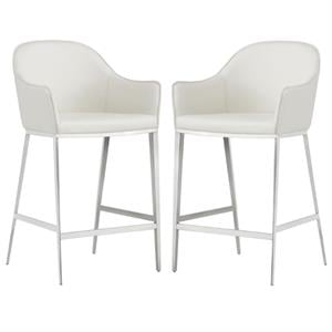Home Square Stanis 26&quot Faux Leather Counter Stool in White - Set of 2