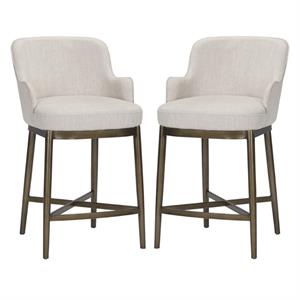 Home Square Franklin 26&quot Fabric and Iron Counter Stool in Cream - Set of 2
