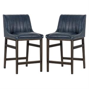Home Square Halden 25.5&quot Counter Stool in Blue/Rustic Bronze - Set of 2